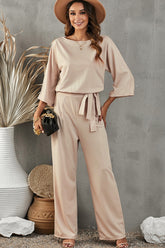 Belted Three-Quarter Sleeve Jumpsuit | Dress In Beauty